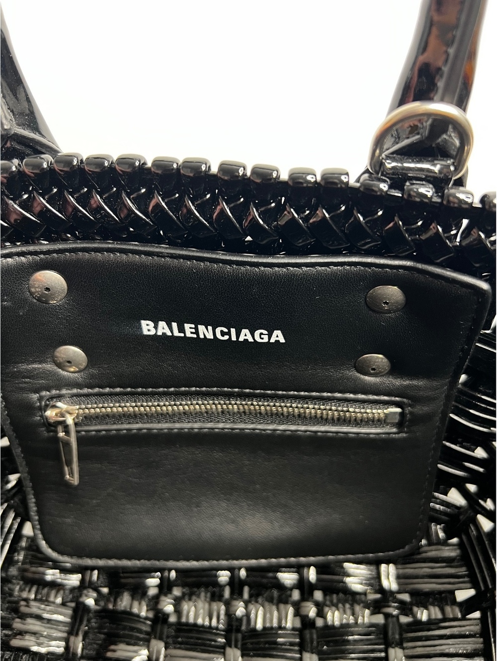 Balenciaga Bistro XXS Black Woven Basket Bag Mini Tote Crossbody Strap New - Picture 6 of 8